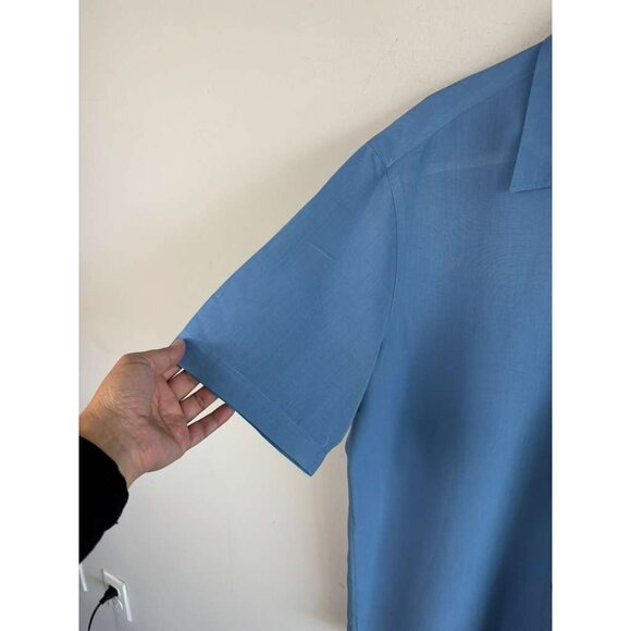 Solitude Men’s Embroidered Button Down Short Sleeve Camp Shirt Blue Size M - Picture 6 of 10